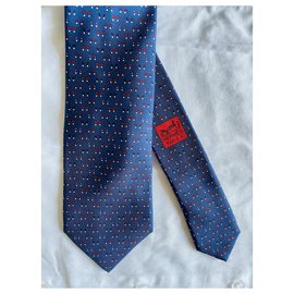Hermès-Gravata Hermès Cravate Mood twill soie-Vermelho,Azul