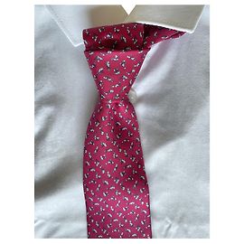Autre Marque Hermès Cravate Tangram twill soie Fuschia