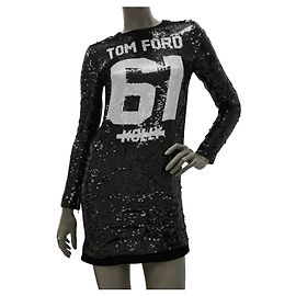 Tom Ford Schwarz Weiß Pailletten Kleid Gr 38 Schwarz