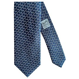 Autre Marque Hermès Cravate Meta Etrier Bleu Orange Bleu clair