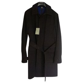 Autre Marque Black Wool Belted Single Breasted Coat Black