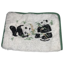 Hermès-Trousse de toilette en coton pandas-Blanc