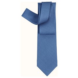 Hermès-Hermès Cravate Façonnée H 24-Bleu