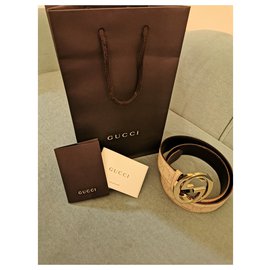 Gucci-Firma GG e fibbia-Beige,D'oro