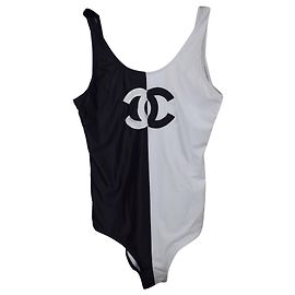 Chanel Roupa de banho Preto Branco