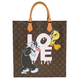 Louis Vuitton-Louis Vuitton Plat handbag in custom monogram canvas "Love" by the artist PatBo-Brown