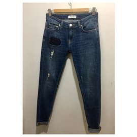 Trussardi-Jeans artificialmente desgastados com punhos 27/32-Azul