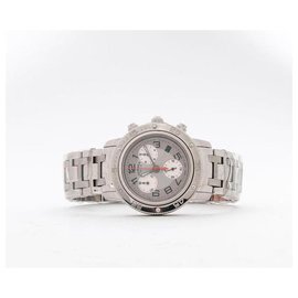 Hermès-Hermès: “Clipper Diver Chronograph” watch in steel, silver dial 36MM, quartz-Silvery
