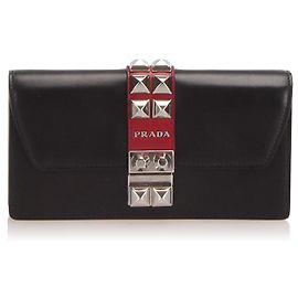 Prada Black Elektra Studded Leather Wallet On Chain Black