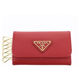 Prada-Prada Red Saffiano Key Holder-Red