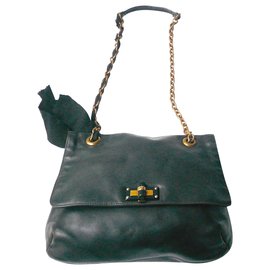 Lanvin-LANVIN HAPPY bag chain leather golden attributes shoulder very good condition-Black