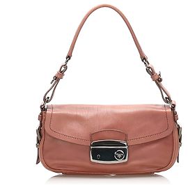 Bolsa de ombro de couro Prada Pink Sound Lock Rosa Cinza
