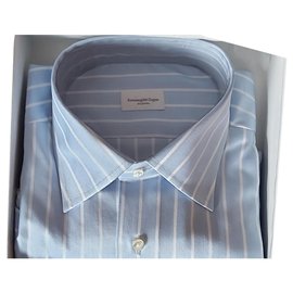 Ermenegildo Zegna-ERMENEGILDO ZEGNA / BLUE STRIPED SHIRT / NEW WITH BOX AND LABEL-Light blue