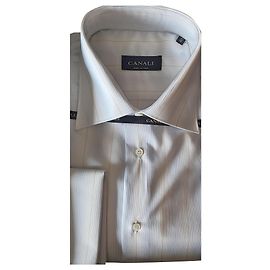 CANALI SHIRT WHITE STRIPED PATTERN / NEW WITH BOX AND LABELS White Light blue