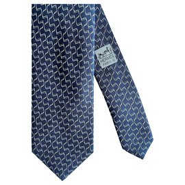 Hermès-Cravate Hermès Meta Etrier-Bleu