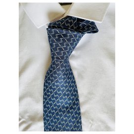 Hermès-Cravate Hermès Meta Etrier-Bleu