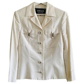 Versace Jeans Blazer Jacke Weiß Seide Viskose Weiß