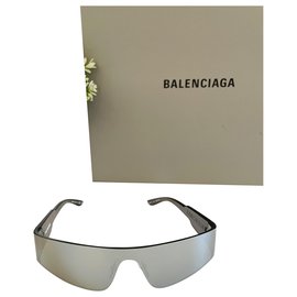 Balenciaga-OCCHIALI DA SOLE MONO RECTANGLE-Argento