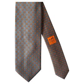 Corbata Hermès “Eliane Equestre” Naranja Gris