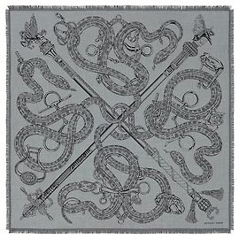 Lenço Hermès Caducee Rock 100 Preto Cinza