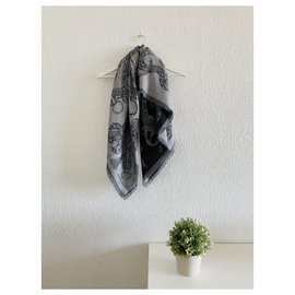 Hermès-Hermès Caducee Rock scarf 100-Black,Grey