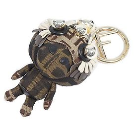 FENDI Zucca Space Monkey bag charm key holder khaki x brown x beige Brown Beige Khaki