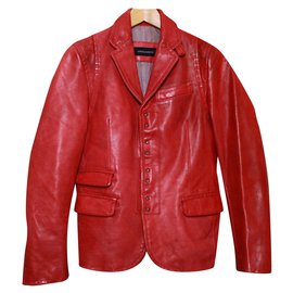 Dsquared2 Red Leather Biker Jacket Dark red
