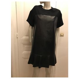Autre Marque-Bi-material lambskin dress-Black