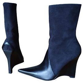 CASADEI ANKLE BOOTS IN SUEDE & LEATHER Black