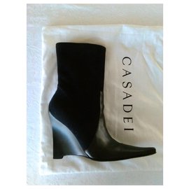 Casadei-CASADEI ANKLE BOOTS IN SUEDE & LEATHER-Black