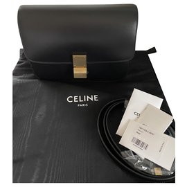 Céline-Celine caixa clássica média preta-Preto