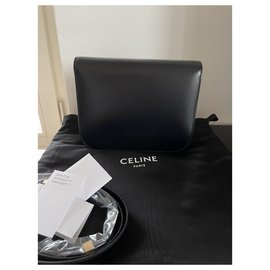 Céline-Celine caixa clássica média preta-Preto