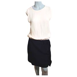 Autre Marque Antonio Berardi Two Tone Silk Satin Dress Black Eggshell Black Eggshell