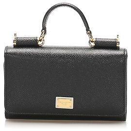 Dolce & Gabbana Mini Cartera De Cuero Negro Miss Sicily Con Cadena Negro