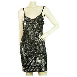 Escada by Margaretha Ley Black & White Sparkles Fully Sequined Mini Length 38 Black