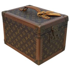 Louis Vuitton-LOUIS VUITTON Classic Monogram Vintage Boite Flacons Beauty Case Cosmetic Train Case Box-Brown