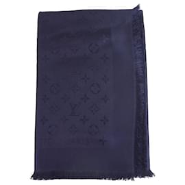 Louis Vuitton-Louis Vuitton Monogramm Nachtblau Ton in Ton Schal gewebte Jacquard Seide M72412-Blau