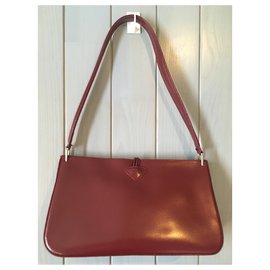 Longchamp-Vintage Longchamp bag, Reed model, cowhide leather in dark fuchsia / burgundy tones-Dark red,Fuschia