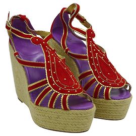 Sandali Espadrillas con Zeppa Hermès Camoscio Viola e Rosso Multicolore