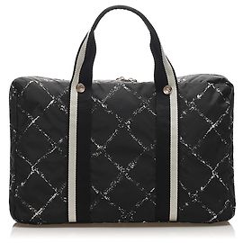 Chanel Black Old Travel Line Nylon Laptop Case Black White