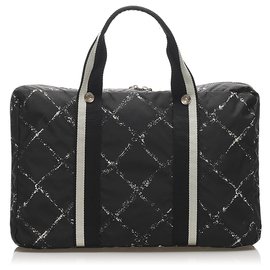 Chanel-Chanel Black Old Travel Line Nylon Laptop Case-Black,White