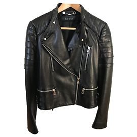 Gucci Bikerjacke aus schwarzem Lammfell Schwarz
