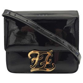 Fendi-Fendi, Kaligraphy shoulder bag in patent leather-Black