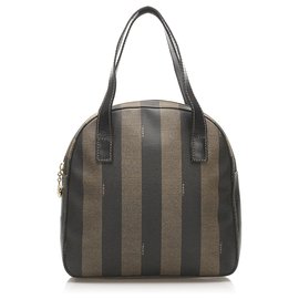 Fendi-Fendi Brown Pequin Canvas Sac à main-Marron,Noir
