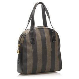 Fendi-Fendi Brown Pequin Canvas Sac à main-Marron,Noir