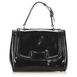 Fendi-Fendi Black Silvana Patent Leather Satchel-Black