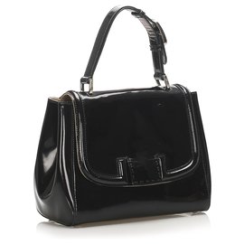 Fendi-Fendi Black Silvana Patent Leather Satchel-Black