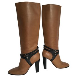 Hermès-Hermes Cross Strap Leather Boots-Brown