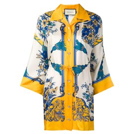 Gucci-CHEMISE KIMONO IMPRIMÉ SOIE GUCCI NOUVEAU-Multicolore