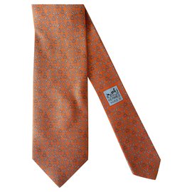 Hermès-Hermès Cravate Lucky Charms-Arancione,Grigio